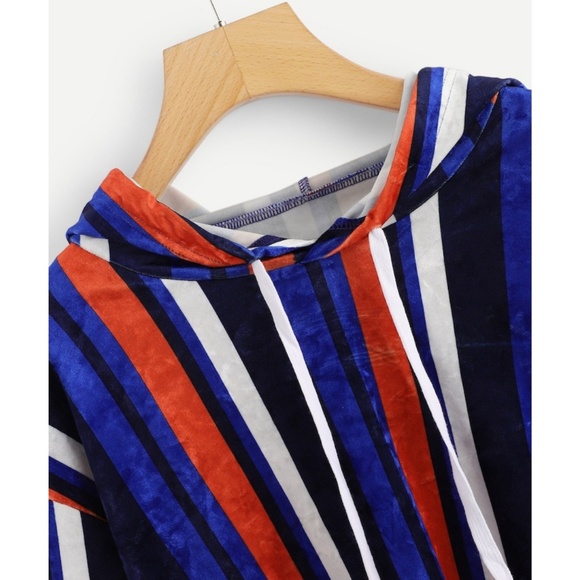 HP - Stripped Crushed Velvet Hooded Crop Pullover - Picture 2 of 5